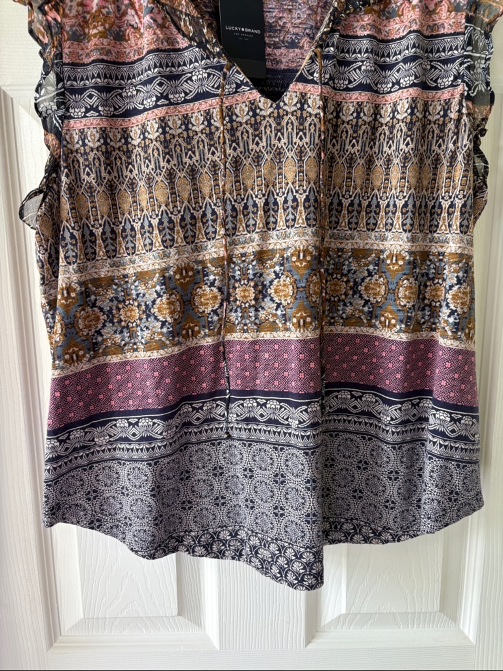 Lucky Brand Multicolor Printed Ruffle Sleeve V-Neck Blouse - Picture 3 of 6